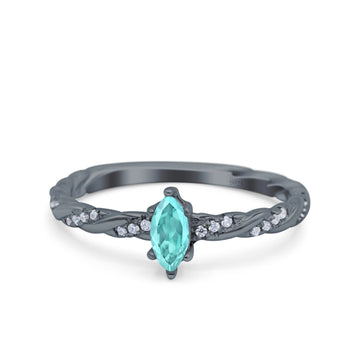 Vintage Style Twisted Band Marquise Wedding Ring Black Tone, Simulated Paraiba Tourmaline CZ 925 Sterling Silver